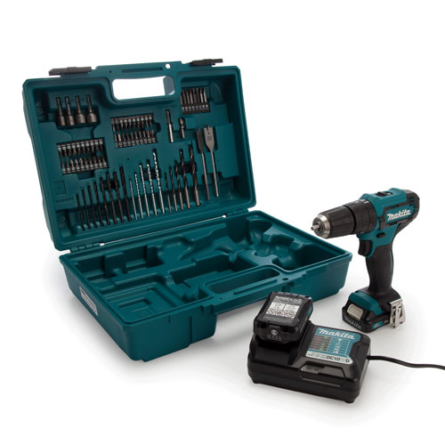Makita HP333DWAX1 Cordless Percussion Driver Drill For Masonary,Steel,Wood,With 74 Pcs Accessories kit,12V,10mm(3/8 inch),0-1700 rpm,30Nm,1.3kg