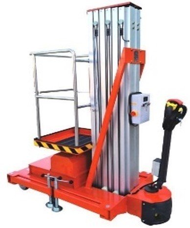 Aluminum Aerial Work Platform Man Lifter ( Single Mast, Battery Type With Driving System )