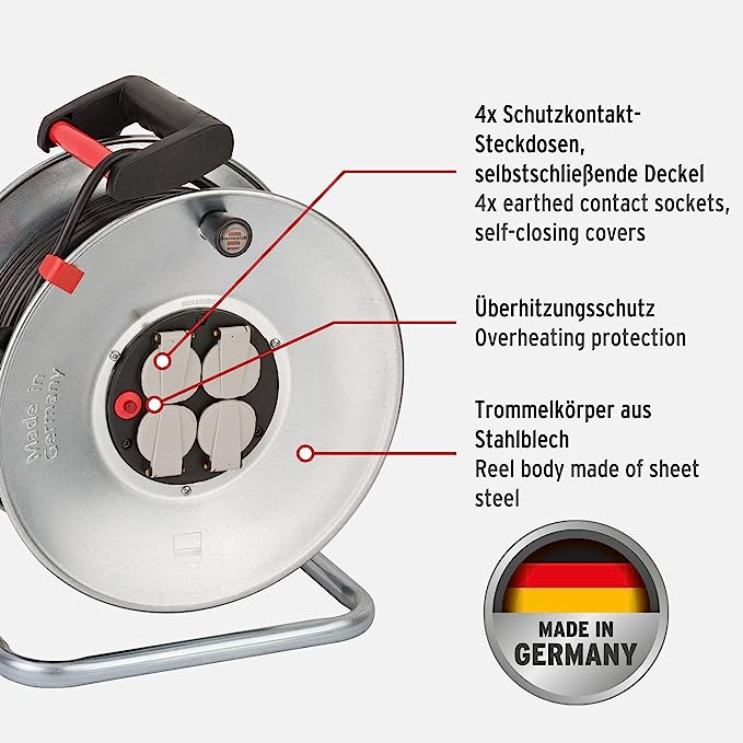 SUPER CABLE  50 METER EXTENSION REEL [BS STANDARD BRITISH TYPE SOCKET] 3 X 1.5 WIRE (MADE IN GERMANY)